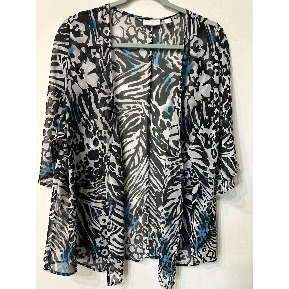 New York & Company Sheer Kimono Cardigan Small S Animal Zebra Print Cover Up